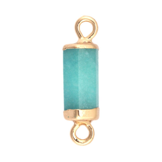 Picture of (Grade B) Stone ( Natural ) Connectors Hexagonal Prism Gold Plated Green Blue 23mm x 8mm, 1 Piece