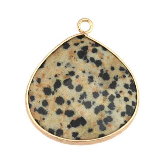 Picture of Stone ( Natural ) Pendants Gold Plated Black & Khaki Drop Spot 3.3cm x 2.9cm, 1 Piece