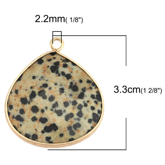 Picture of Stone ( Natural ) Pendants Gold Plated Black & Khaki Drop Spot 3.3cm x 2.9cm, 1 Piece