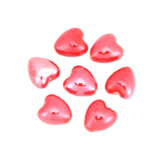 Bild von Keramik Perlen Herz Rot ca. 13mm x 12mm, Loch:ca. 1.9mm, 20 Stück