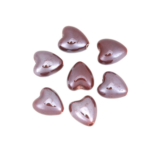 Image de Perles en Céramique Cœur Café Foncé 13mm x 12mm, Taille de Trou: 1.9mm, 20 Pcs