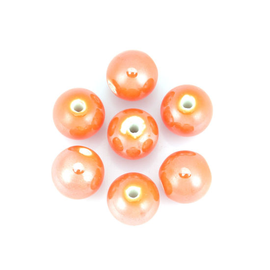 Bild von Keramik Perlen Rund Orange ca. 12mm D., Loch:ca. 2mm, 30 Stück