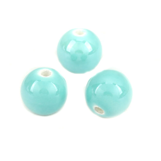 Picture of Ceramic Beads Round Green Blue About 12mm Dia, Hole: Approx 2mm, 30 PCs