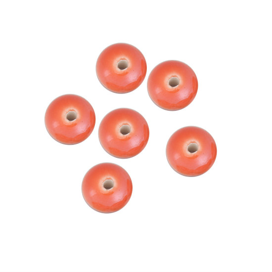 Изображение Керамические Бусины Абак Оранжево-красный Примерно 12мм диаметр, Размер Поры 2.2мм, 20 ШТ
