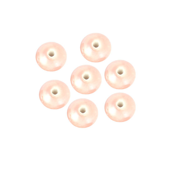 Изображение Керамические Бусины Плоские Круглые Персик-Розовый Примерно 12мм диаметр, Размер Поры 2.2мм, 20 ШТ