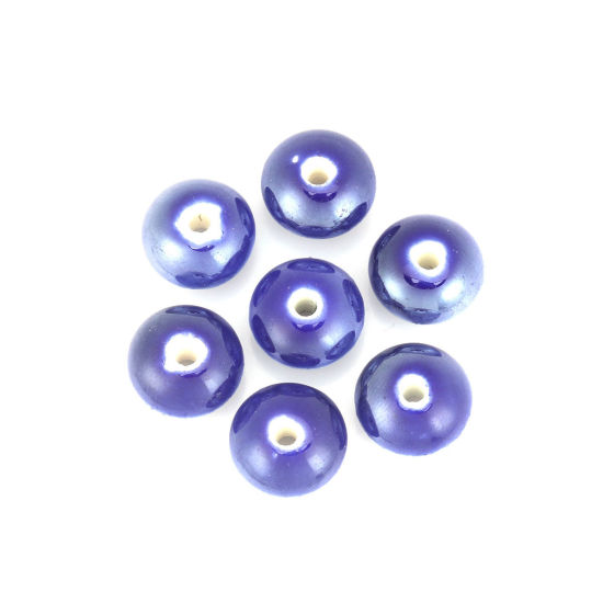 Picture of Ceramic Beads Flat Round Royal Blue About 12mm Dia, Hole: Approx 2.2mm, 20 PCs