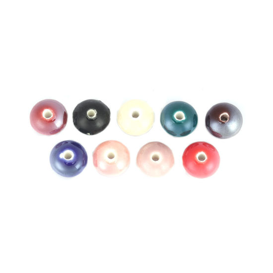 Picture of Ceramic Beads Flat Round Dark Coffee About 12mm Dia, Hole: Approx 2.2mm, 20 PCs