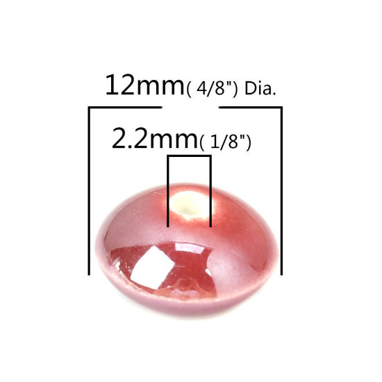 Picture of Ceramic Beads Flat Round Deep Red About 12mm Dia, Hole: Approx 2.2mm, 20 PCs