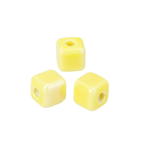 Picture of Ceramic Beads Square Yellow About 8mm x 8mm, Hole: Approx 2.4mm, 30 PCs