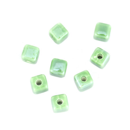 Image de Perles en Céramique Cube Vert 8mm x 8mm, Taille de Trou: 2.4mm, 30 Pcs