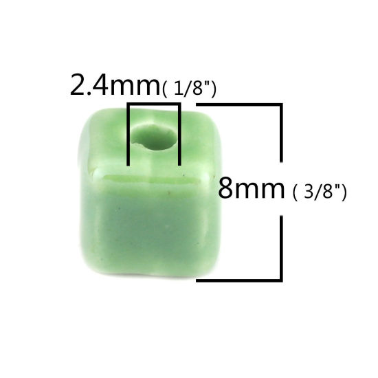 Picture of Ceramic Beads Cube Green About 8mm x 8mm, Hole: Approx 2.4mm, 30 PCs