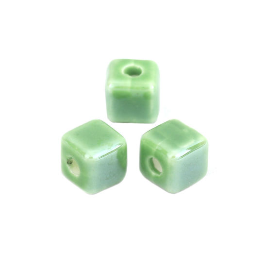 Picture of Ceramic Beads Cube Green About 8mm x 8mm, Hole: Approx 2.4mm, 30 PCs