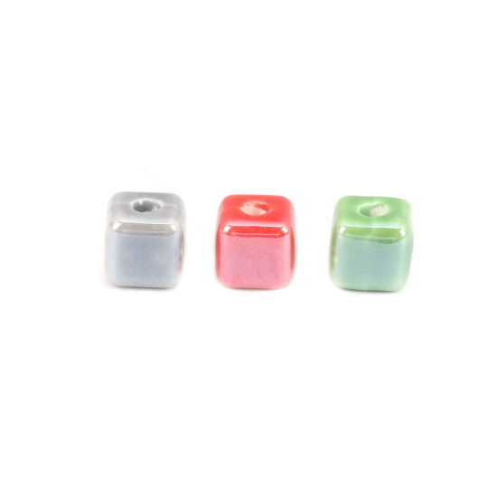 Picture of Ceramic Beads Cube Green About 8mm x 8mm, Hole: Approx 2.4mm, 30 PCs