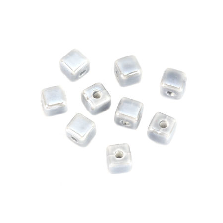 Image de Perles en Céramique Cube Gris 8mm x 8mm, Taille de Trou: 2.4mm, 30 Pcs