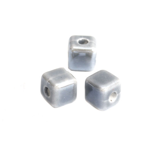 Picture of Ceramic Beads Cube Gray About 8mm x 8mm, Hole: Approx 2.4mm, 30 PCs