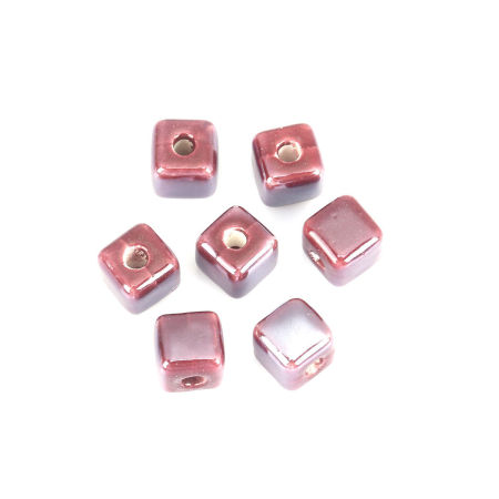 Image de Perles en Céramique Carré Fuchsia 8mm x 8mm, Taille de Trou: 2.4mm, 30 Pcs