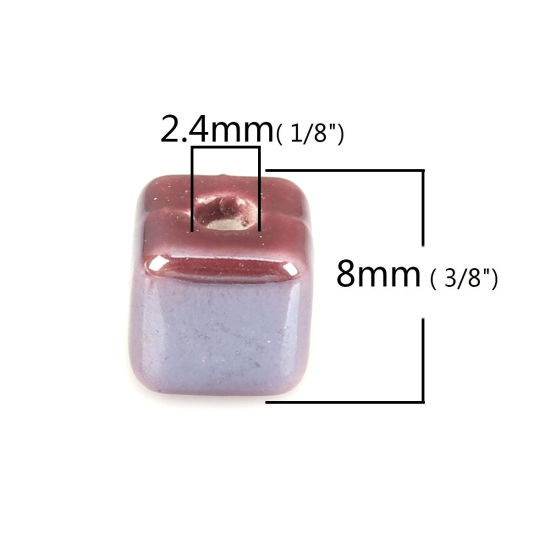 Picture of Ceramic Beads Square Fuchsia About 8mm x 8mm, Hole: Approx 2.4mm, 30 PCs