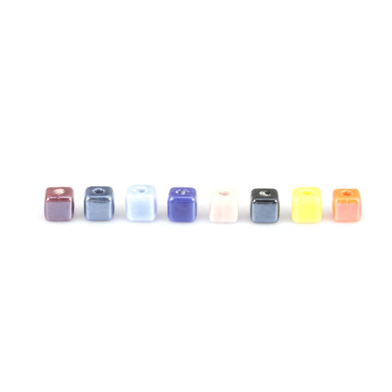 Picture of Ceramic Beads Square Fuchsia About 8mm x 8mm, Hole: Approx 2.4mm, 30 PCs