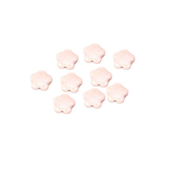 Изображение Керамические Бусины Цветы Светло-розовый Примерно 15мм x 14мм, Размер Поры 2.2мм, 20 ШТ
