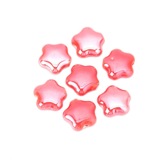 Picture of Ceramic Beads Flower Red About 15mm x 14mm, Hole: Approx 2.2mm, 20 PCs