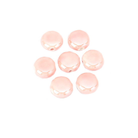 Изображение Керамические Бусины Круглые Персик-Розовый Примерно 15мм диаметр, Размер Поры 2.6мм, 20 ШТ