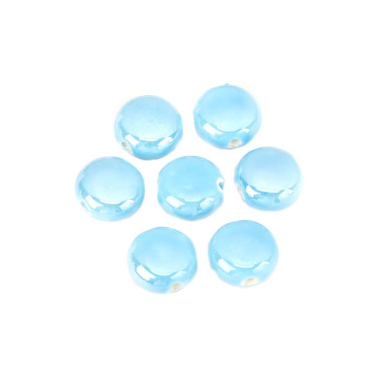 Image de Perles en Céramique Rond Bleu 15mm Dia, Taille de Trou: 2.6mm, 20 Pcs