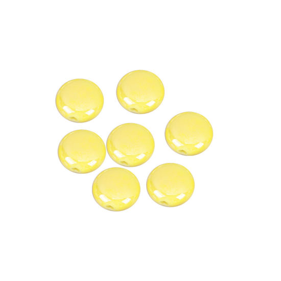Изображение Керамические Бусины Круглые Желтый Примерно 15мм диаметр, Размер Поры 2.6мм, 20 ШТ