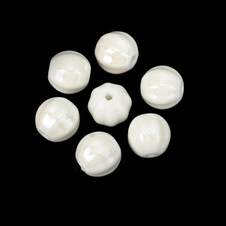Image de Perles en Céramique Rond Blanc Rayées 14mm Dia, Taille de Trou: 2.3mm, 20 Pcs