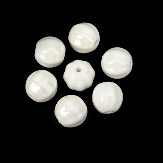 Picture of Ceramic Beads Round White Stripe About 14mm Dia, Hole: Approx 2.3mm, 20 PCs