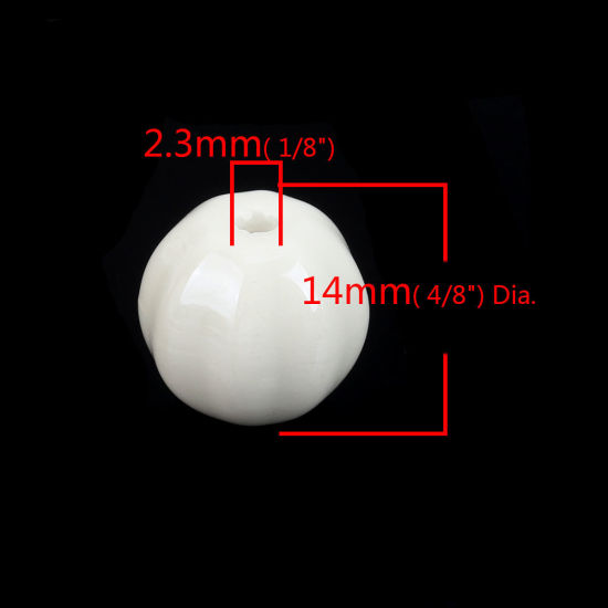 Picture of Ceramic Beads Round White Stripe About 14mm Dia, Hole: Approx 2.3mm, 20 PCs