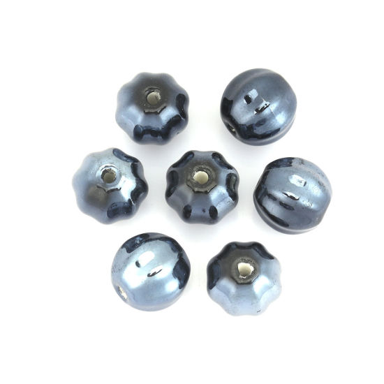 Image de Perles en Céramique Rond Noir 14mm Dia, Taille de Trou: 2.3mm, 20 Pcs