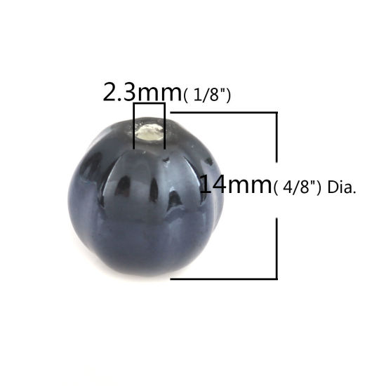 Image de Perles en Céramique Rond Noir 14mm Dia, Taille de Trou: 2.3mm, 20 Pcs