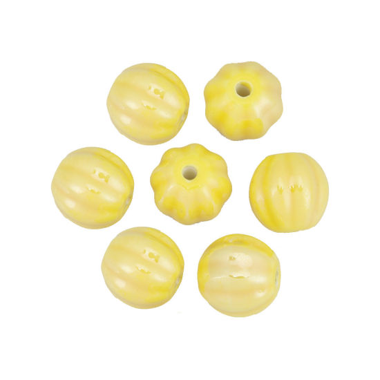Изображение Керамические Бусины Круглые Желтый Примерно 14мм диаметр, Размер Поры 2.3мм, 20 ШТ