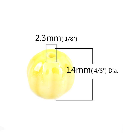 Image de Perles en Céramique Rond Jaune 14mm Dia, Taille de Trou: 2.3mm, 20 Pcs