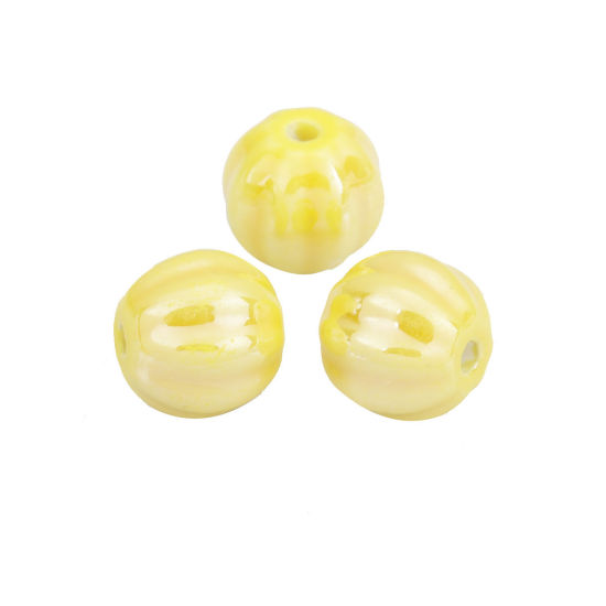 Image de Perles en Céramique Rond Jaune 14mm Dia, Taille de Trou: 2.3mm, 20 Pcs