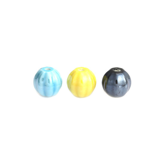 Picture of Ceramic Beads Round Yellow About 14mm Dia, Hole: Approx 2.3mm, 20 PCs