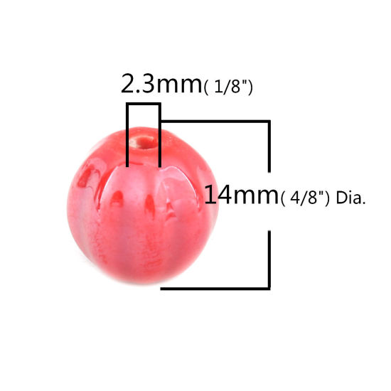 Picture of Ceramic Beads Round Red Stripe About 14mm Dia, Hole: Approx 2.3mm, 20 PCs