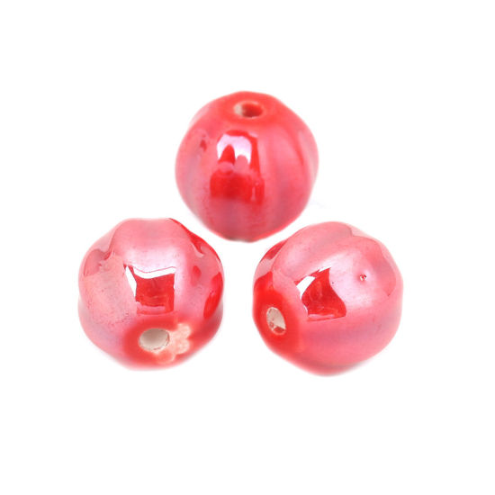 Picture of Ceramic Beads Round Red Stripe About 14mm Dia, Hole: Approx 2.3mm, 20 PCs