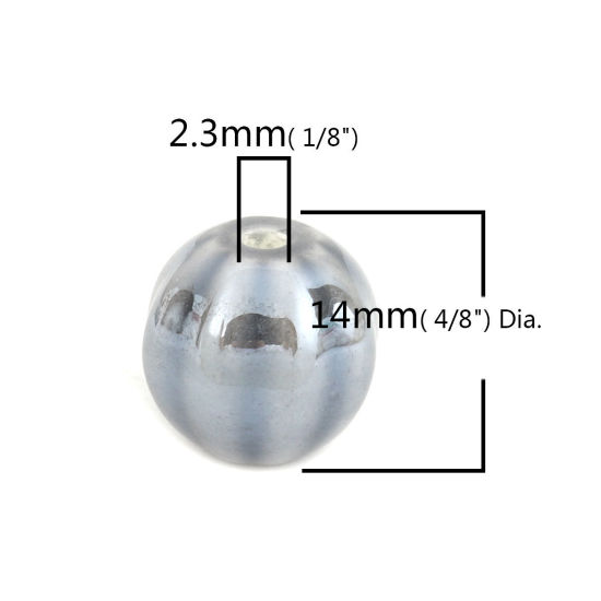 Image de Perles en Céramique Rond Gris Foncé Rayées 14mm Dia, Taille de Trou: 2.3mm, 20 Pcs