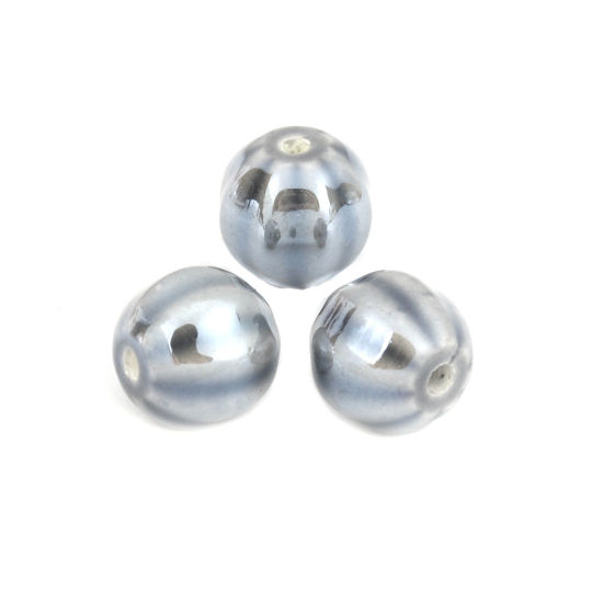 Image de Perles en Céramique Rond Gris Foncé Rayées 14mm Dia, Taille de Trou: 2.3mm, 20 Pcs