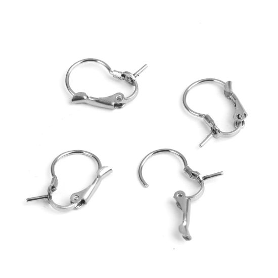 Picture of Stainless Steel Ear Clips Earrings Silver Tone 17mm x 11mm, Post/ Wire Size: (20 gauge), 10 PCs