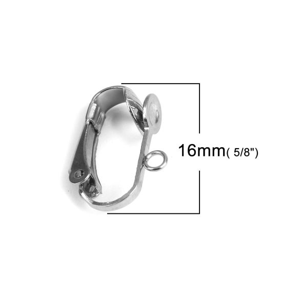 Picture of Stainless Steel Ear Clips Earrings Silver Tone W/ Loop 16mm x 12mm, 10 PCs