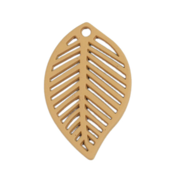 Picture of Zinc Based Alloy Charms Leaf Khaki 28mm x 17mm, 10 PCs