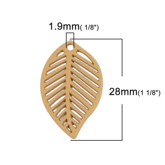 Picture of Zinc Based Alloy Charms Leaf Khaki 28mm x 17mm, 10 PCs
