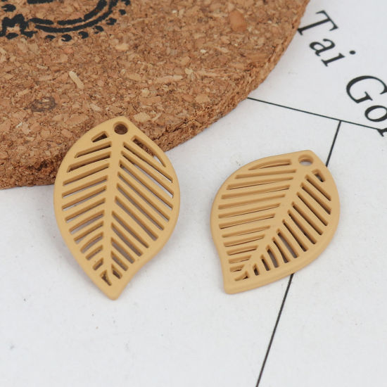 Picture of Zinc Based Alloy Charms Leaf Khaki 28mm x 17mm, 10 PCs