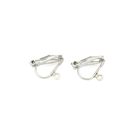 Picture of 304 Stainless Steel Ear Clips Earrings Triangle Silver Tone W/ Loop 12mm x 6mm, 10 PCs