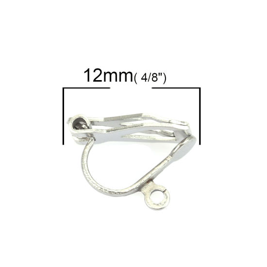 Picture of 304 Stainless Steel Ear Clips Earrings Triangle Silver Tone W/ Loop 12mm x 6mm, 10 PCs