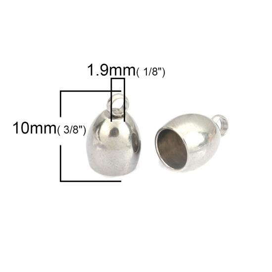 Imagen de 304 Acero Inoxidable Tapa Final Reloj Tono de Plata (Ajusta 5mm  Cuerda) 10mm x 7mm, 10 Unidades