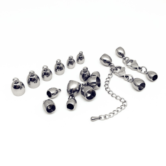Imagen de 304 Acero Inoxidable Tapa Final Reloj Tono de Plata (Ajusta 5mm  Cuerda) 10mm x 7mm, 10 Unidades