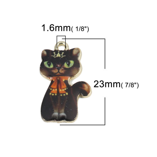 亜鉛合金 チャーム 猫 金メッキ 多色 エナメル 23mm x 14mm、 10 個 の画像